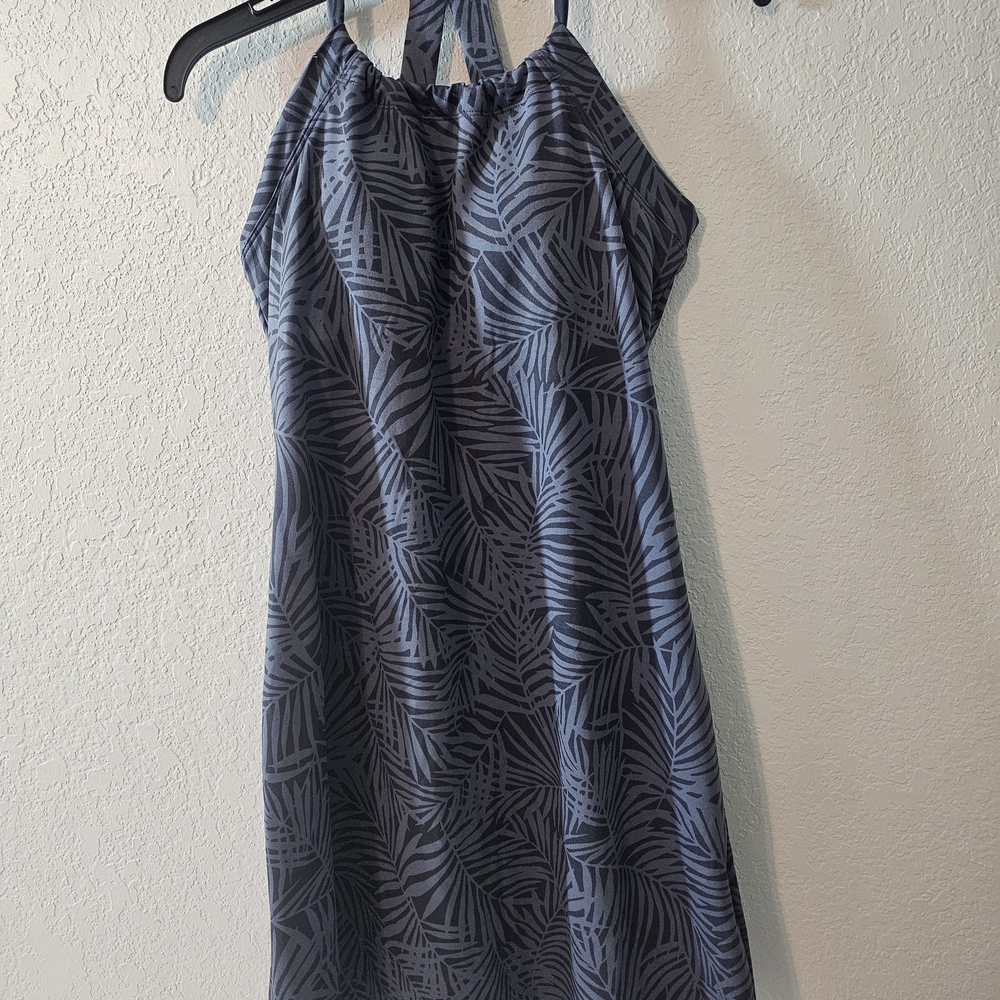 Blue and Black Leaf Pattern Halter Dress